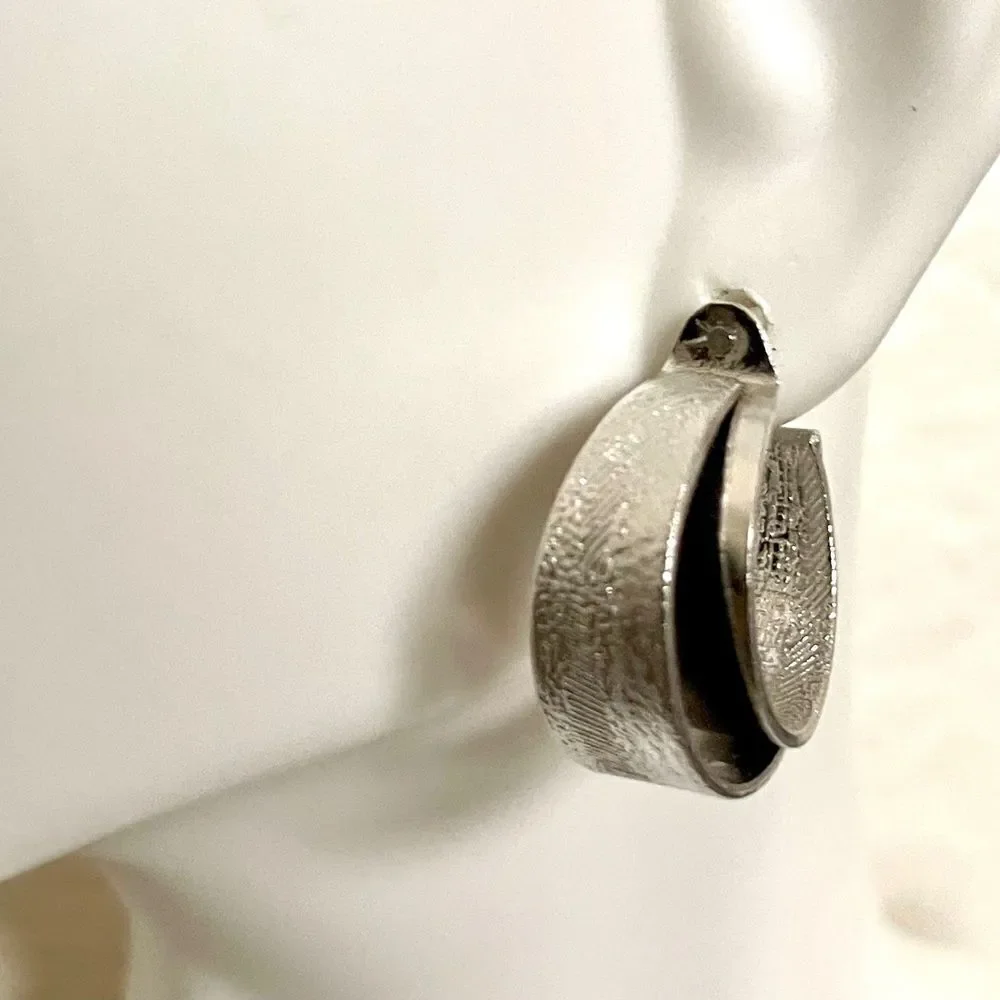 Silver tone double hoop post earrings